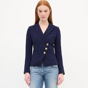 Smythe Asymmetrical Wrap Blazer - Navy Blue + Gold Buttons - Size 4